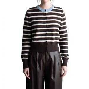 NEW ELLE GREY striped crew neck contrast cardigan in brown